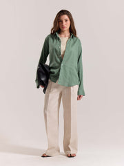 Sage Green Linen-blend Shirt